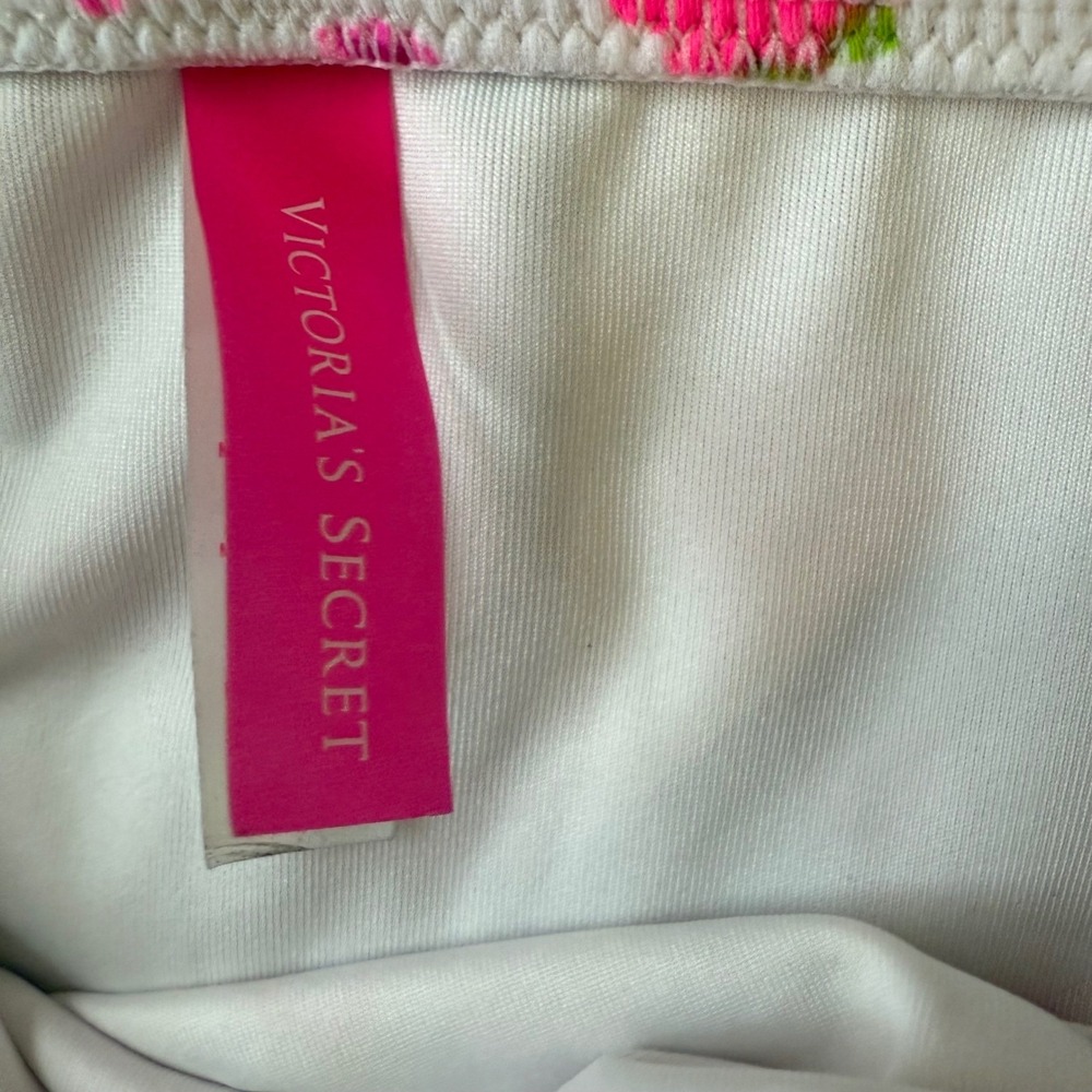 Victorias Secret Floral Striped Push Up Halter Bikini Top White Pink 34C 281678 - Picture 4 of 8